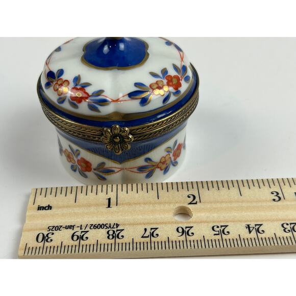 Charmat Limoges France Hand Painted Porcelain Trinket Box Floral Blue Gold - Picture 9 of 10